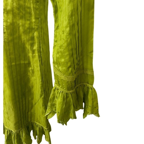 Blumarine Silk Lime Green Long Sleeve Dress SZ 40 Italian/US 4 Feminine Fairy - Picture 3 of 13